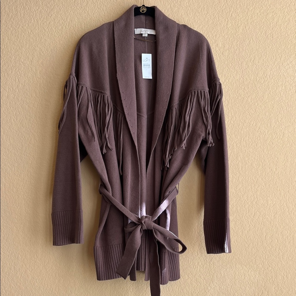 LOFT Belted Fringe Cardigan Size L NWT!